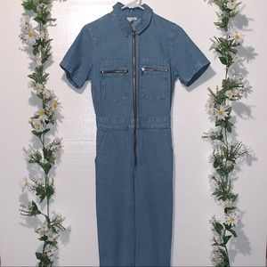 TOPSHOP: Mid Stone Short Sleeve DENIM JUMPSUIT